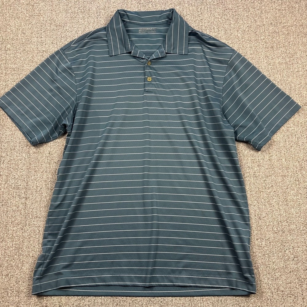 Nike Polo Shirt Mens XL Blue Green  Golf Victory Pinstripe Short Sleeve - Picture 2 of 9